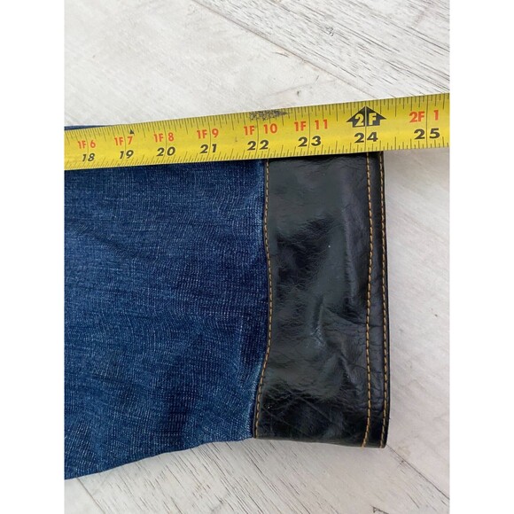 Vtg PELLE PELLE Denim Shirt Jacket Men's 4XL Dark Wash Fade Button Leather Trim - Picture 10 of 13